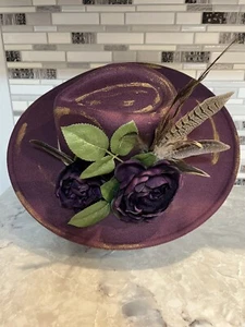 Cowboy Cowgirl Purple Floral Feather Hat Coastal Cowgirl Derby Shabby Chic - Picture 1 of 9