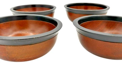 Набор из 4 деревянных чаш в оправе из черного дерева 6,5 дюйма (орех?) Сделано в Индии - Изображение 1 из 4