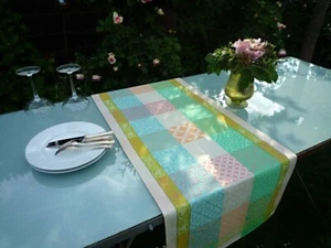 Tischläufer Jacquard Baumwolle mint rosé 50x150 cm Frankreich mit Teflonschutz - Bild 1 von 6