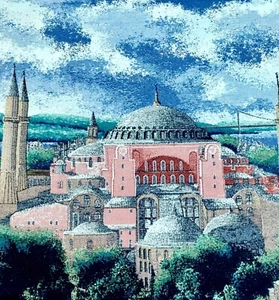 TURKISH HANDMADE~BLUE MOSQUE~PILLOW CASE~16X16 IN.~ZIPPER OPENING~NEW! - Picture 1 of 9