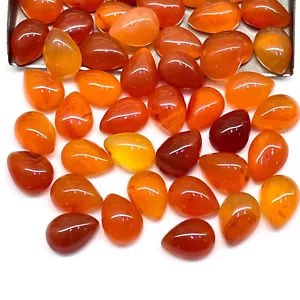 30 Pcs Natural Carnelian 11x8mm Pear Cabochon Stunning Orange Loose Gemstone Lot - Picture 1 of 11