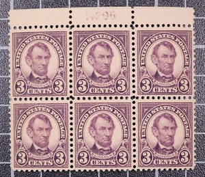 Scott 555 3 Cent Lincoln OG MH Platte Block von 6 Top # 14296 SCV $ 240,00 - Bild 1 von 2