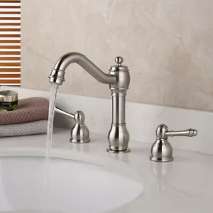 3 PCS Baño Bañera Grifos Lavabo Fregadero Grifos Mezclador Latón 2 Manijas Níquel cepillado - Imagen 1 de 12