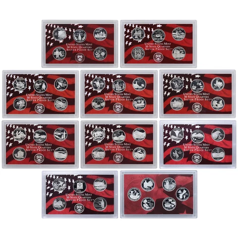 2000-2009 S State Quarter 90% Silver Proof Set Run No Boxes or COAs 51 Coins Cover