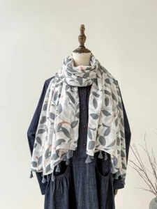 Mujer Gris Beige Floral Borlas Bufanda Suave Verano Pashmina Chal Estola Envoltura - Imagen 1 de 8