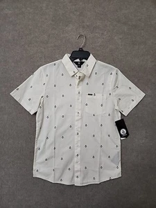 Volcom Patterson Button Up Shirt Mens S White Woven Short Sleeve Logo Cotton NEW - Picture 1 of 9