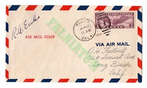 Correo aéreo 1931 Tulsa Long Beach 5 centavos piloto firmado RA Eccles - Imagen 1 de 2