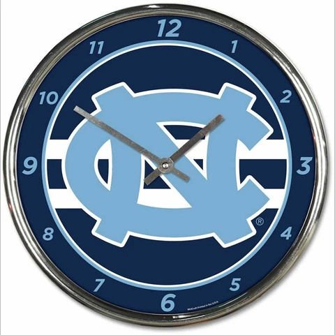 North Carolina Tar Heels 12 Inch CHROME Clock -Wincraft -Perfect for Man Cave Cover