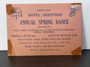 1940er Ära Hotel Fort Des Moines’s Iowa Frühling Tanzkarte - Bild 1 von 2