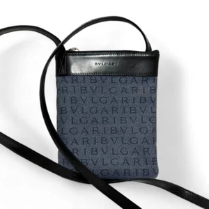 BVLGARI LOGO MANIA Crossbody Mini Shoulder Bag Canvas Leather From Used Japan - Picture 1 of 10