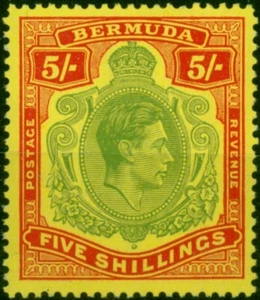 Bermuda 1950 5s Yellow-Grn & Red-Pale yellow SG118f Plate Flaw 14a 'Scratched - Picture 1 of 1
