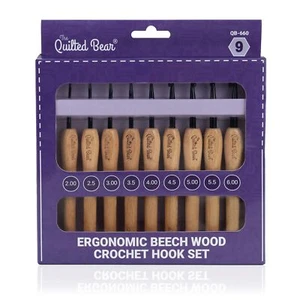 Wooden Crochet Hooks – 9 Piece Crochet Hooks Set with Stylish Beech Wood Ergo... - Picture 1 of 8