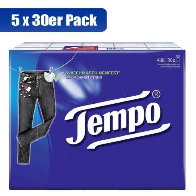 Tempo Taschentücher Sparpack 5x30 Päckchen Taschentuch Waschmaschinenfest Dhl