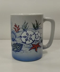 Taza temática de dólar de arena concha de arrecife costa gres grande Otagiri vintage - Imagen 1 de 6