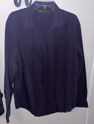 Perry Ellis Men’s Dark Purple Black Thin Striped Button Down Dress Shirt XL - Image 1 of 4