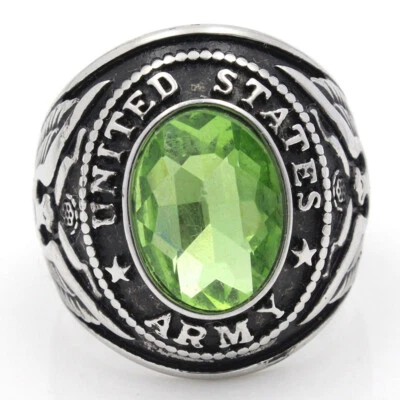 Anillo de acero inoxidable con incrustaciones de piedra veterano militar del ejército de Estados Unidos Foto 1 de 4