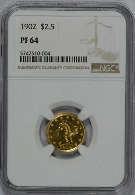 PROOF NGC graded 1902 Gold $2 1/2 Liberty PF64 - nice coin!!!! - Image 1 of 4