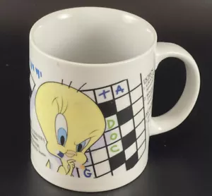 Warner Bros Tweety Bird Mug Coffee Cup 1997 Crossword Puzzle - Picture 1 of 5
