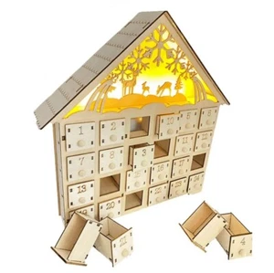 Christmas Wooden Advent Calendar House Deer 24 Drawers W/ Light - Picture 1 of 4