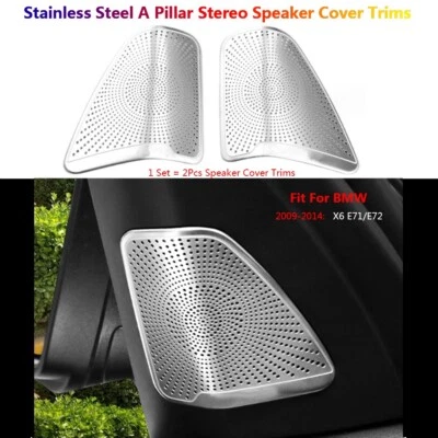 2x Stainless For BMW X6 E71 E72 Car Dashboard A Pillar Speaker Stereo Cover Trim - Image 1 of 4