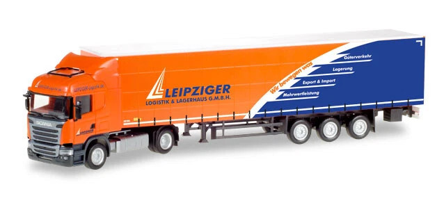 HERPA - SCANIA R13 HL 4x2 con semi telone 3 assi trasporto Leipziger - 1/87 -... - Immagine 1 di 1