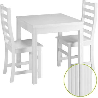 Set bianco di tavolo quadrato zampe intagliate 2 sedie in Pino90.70-50CW-Set21 - Immagine 1 di 4