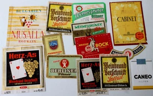 47 Flaschen und Zigaretten Etiketten meist DDR Wein Bier Wodka Milch Zigaretten - Bild 1 von 4