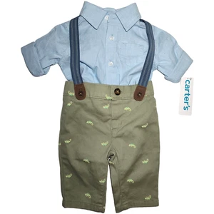 Carter's Baby Boy 2pc Suspenders Outfit 3mos Dress Shirt Pants Set NWT - Picture 1 of 6