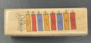 Happy Birthday Candles Word Phrase Celebration Greeting Wood Rubber Stamp - Picture 1 of 3
