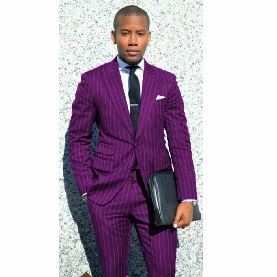 Traje de hombre a rayas con solapa de pico 2 piezas oficial de negocios boda novio esmoquin abrigo Foto 1 de 4