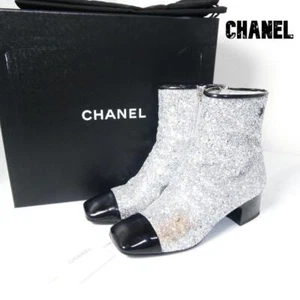 Gute Qualität CHANEL Coco Mark Glitzer Quadratische Zehe kurze Stiefel - Bild 1 von 10