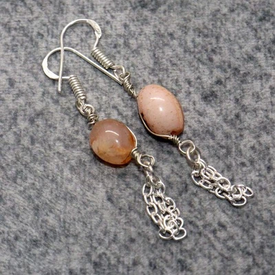 Pendientes grandes de cornalina enchapados en plata 925 con cuentas piedras preciosas 2,2" JW Foto 1 de 3