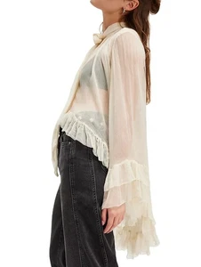 Damen Bluse mit Langen Glockenärmeln, Rüschen, Durchsichtigem, Transparente8306 - Bild 1 von 5