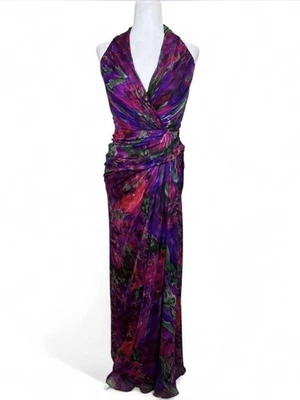 Maxi vestido o vestido de noche Tadashi Shoji seda cuello halter. Talla 4 Foto 1 de 4