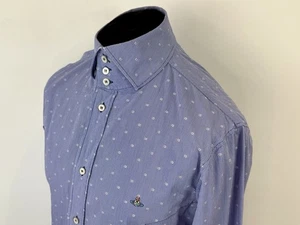 Vivienne Westwood KRALL 3 BUTTON Check Dot Print Blue Shirt Size Large L - Picture 1 of 9
