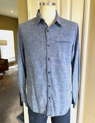 AG Adriano Goldschmied Slim Fit Algodão Cambraia L/S Botão para Cima/Novo sem etiquetas/Tamanho M - Imagem 1 de 4