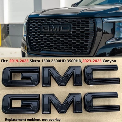 2x OEM Grille Tailgate Black GMC Emblem for Badge 2019+ Sierra 1500 2500HD Gloss - Image 1 of 4