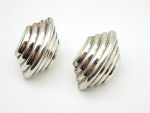 Vintage Geometric Puffy Sterling Silver Pierced Earrings Domed - Picture 1 of 5