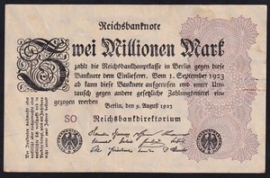 Germany 2 Million Mark 1923 Old Paper Money Hyperinflation Banknote Pick 104a VF - Picture 1 of 2
