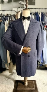 NEW CURRENT UNBELIEVABLE Blue Dotted 100% Cashmere Kiton Overcoat 46R US/56R IT - Picture 1 of 21