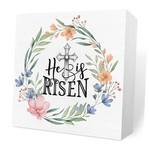 Farmhouse Rustic Easter Jesus Decorations He Is Risen Wood Box Sign Risen2 - Picture 1 of 7