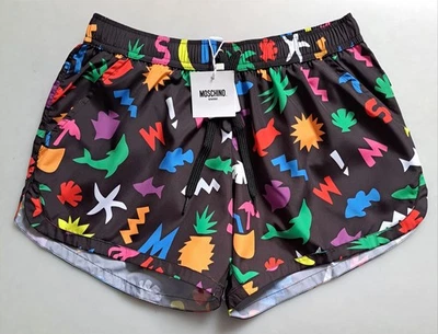 Moschino Swim Bikini Bottom Womens S Logo Print Shorts Black Drawstring RRP £145 - Image 1 of 4