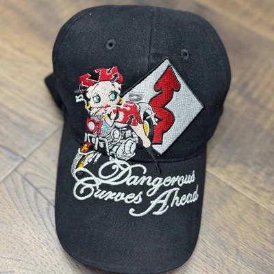 Vintage Y2K Betty Boop Dangerous Curves Ahead Biker Baseball Cap Black VTG - Image 1 of 4