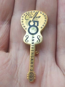 CLIFF RICHARD rare 50th ANNIVERSARY TOUR TIME MACHINE Guitar Shaped BADGE - Picture 1 of 3
