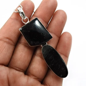 Natural Black Tourmaline Gemstone Pendant Healing 925 Sterling Silver Jewelry - Picture 1 of 11