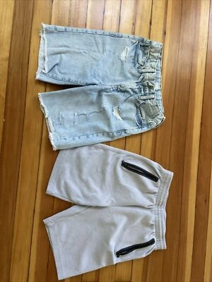 Old Navy Shorts: Boys Jean Shorts Sz 14 Blue; Athletic grey shorts Sz 14/16 - Image 1 of 3