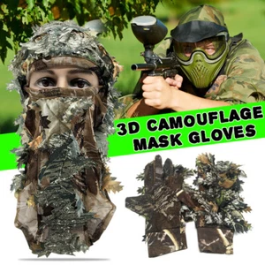 Camo Veil Face Camouflage Head Mask Net&Gloves Hunting Shooting Leaf 3D - Picture 1 of 4
