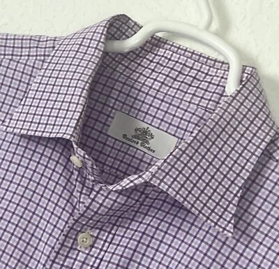 Oxxford Clothes Made To Measure Custom Purple Gingham Plaid Dress Shirt 17 x 37 - Image 1 of 4