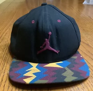 Air Jordan Snapback Hat Jumpman logo 7 “Nothing But Net” Black Cap Mens VINTAGE - Picture 1 of 7