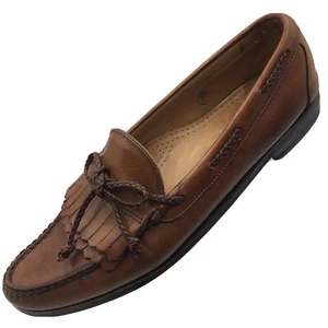 SH25 Allen Edmonds Woodstock 13B Brown Leather Kiltie Moc Toe Loafers Shoes - Picture 1 of 11